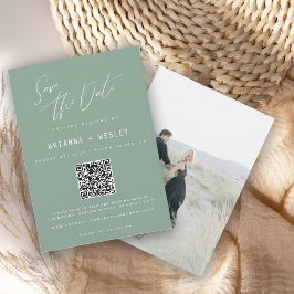 Moderne saliegroene QR-code foto save the date