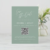Moderne saliegroene QR-code foto save the date (Staand voorkant)