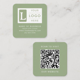 Moderne Saliegroene QR-code Minimalistische Aangep Vierkante Visitekaartje