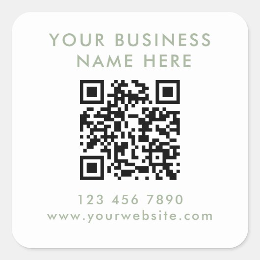 Moderne Saliegroene QR-code Zakelijke Promotie Vierkante Sticker (Voorkant)