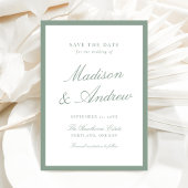Moderne saliegroene rand foto trouwkaart save the date