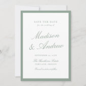 Moderne saliegroene rand foto trouwkaart save the date (Voorkant)