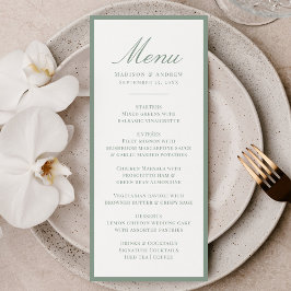 Moderne saliegroene rand trouwmenu menu