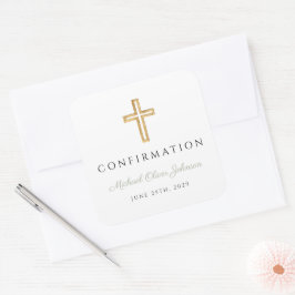 Moderne saliegroene religieuze kruis jongensbevest vierkante sticker