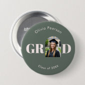 Moderne saliegroene roze boogfoto afstuderen ronde button 7,6 cm (Voorkant /achterkant)