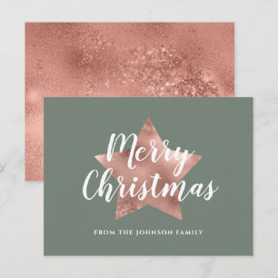 Moderne saliegroene roze gouden ster vrolijk kerst briefkaart