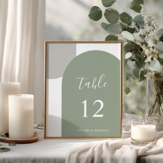 Moderne Saliegroene Rustieke Boho Boog Tafelnummer