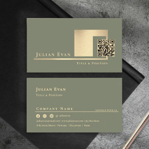 Moderne Saliegroene Scannbare QR-code Minimalistis Visitekaartje