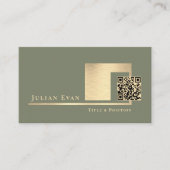 Moderne Saliegroene Scannbare QR-code Minimalistis Visitekaartje (Voorkant)