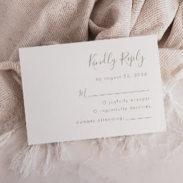 Moderne saliegroene script bruiloft RSVP kaartje