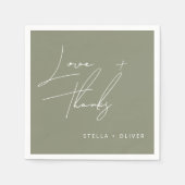 Moderne saliegroene script 'Liefde Dank' papier Servet (Voorkant)