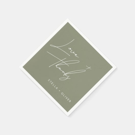 Moderne saliegroene script 'Liefde Dank' papier Servet (Hoek)