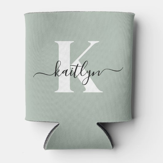 Moderne saliegroene script monogram blikjeskoeler (Voorkant)