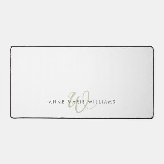 Moderne Saliegroene Script Monogram Bureaumat (Voorkant)