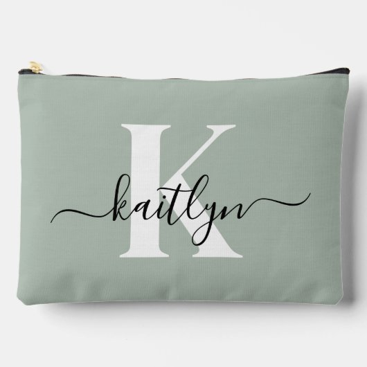 Moderne saliegroene script monogram etui (Voorkant)