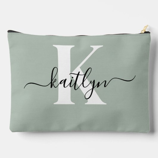 Moderne saliegroene script monogram etui (Achterkant)