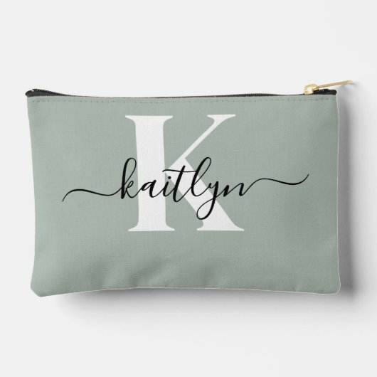 Moderne saliegroene script monogram etui (Achterkant)