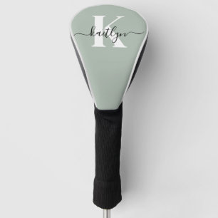 Moderne Saliegroene Script Monogram Golfheadcover
