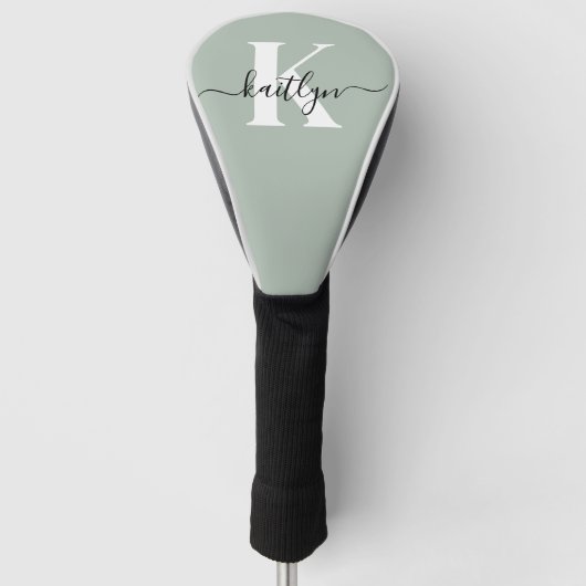Moderne Saliegroene Script Monogram Golfheadcover (Voorkant)