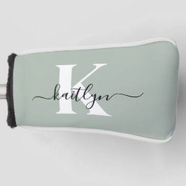 Moderne saliegroene script monogram golfheadcover