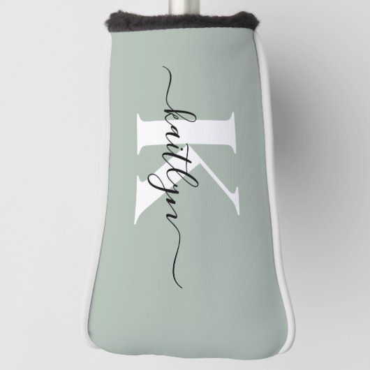 Moderne saliegroene script monogram golfheadcover (Draai 90)