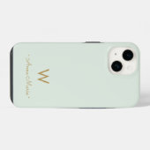 Moderne saliegroene script monogram iPhone hoesje (Achterkant horizontaal)