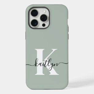 Moderne saliegroene script monogram iPhone 15 pro max case