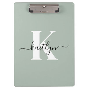 Moderne saliegroene script monogram klembord