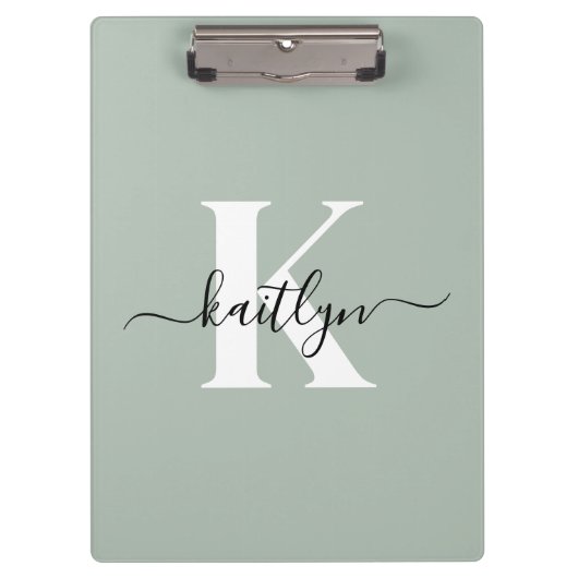 Moderne saliegroene script monogram klembord (Voorkant)