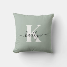 Moderne saliegroene script monogram kussen