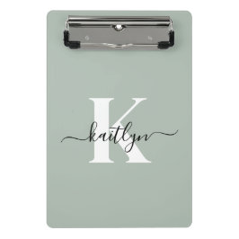 Moderne saliegroene script monogram mini klembord