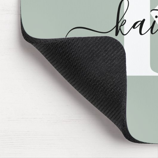 Moderne saliegroene script monogram muismat (Hoek)