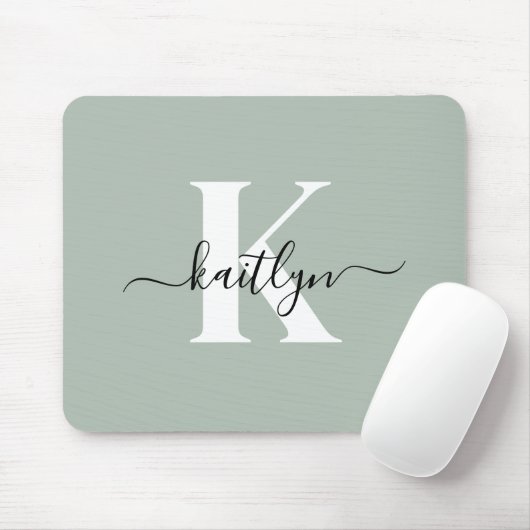 Moderne saliegroene script monogram muismat (Met muis)