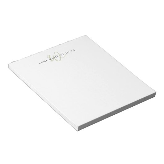 Moderne Saliegroene Script Monogram Notitieblok (Schuin)
