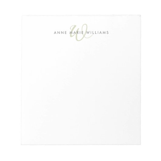 Moderne Saliegroene Script Monogram Notitieblok (Voorkant)