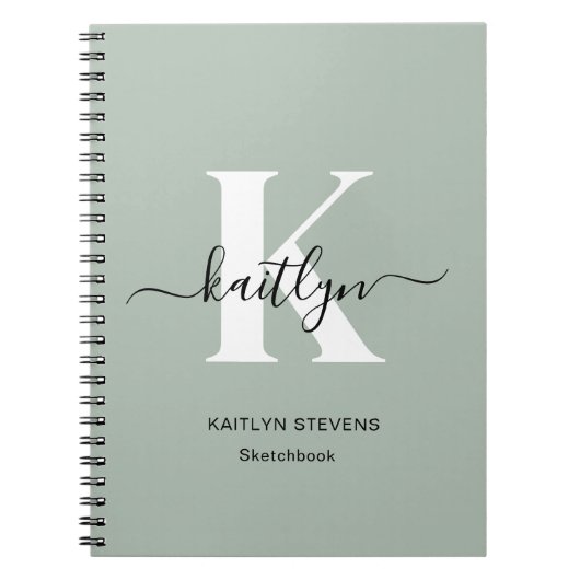 Moderne saliegroene script monogram notitieboek (Voorkant)