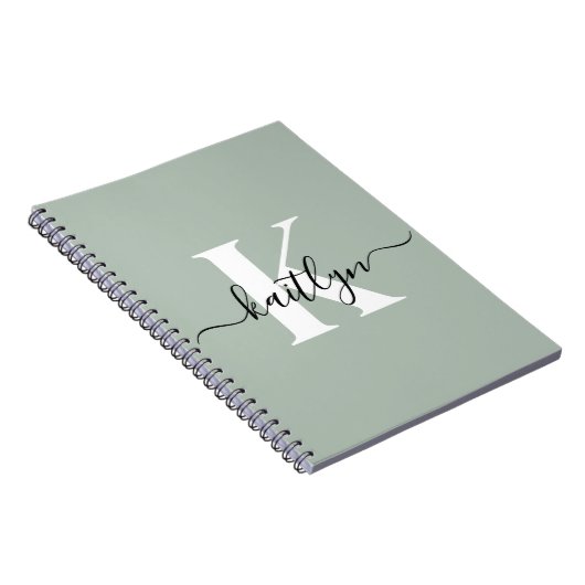 Moderne saliegroene script monogram notitieboek (Rechterzijde)