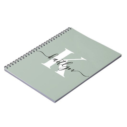 Moderne saliegroene script monogram notitieboek (Linkerzijde)