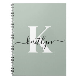 Moderne saliegroene script monogram notitieboek