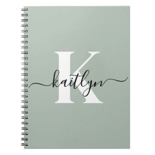 Moderne saliegroene script monogram notitieboek