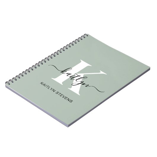 Moderne saliegroene script monogram notitieboek (Linkerzijde)