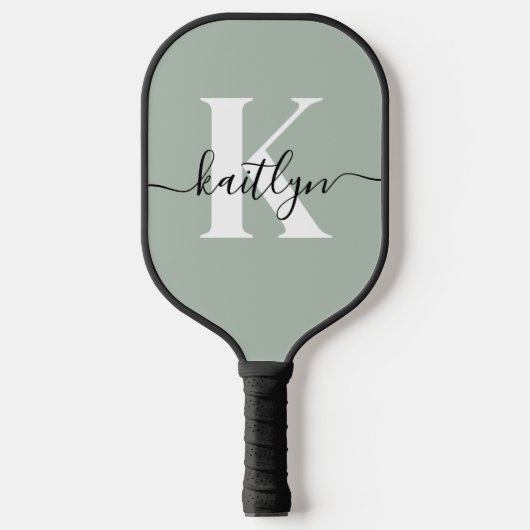 Moderne saliegroene script monogram pickleball paddle (Voorkant)