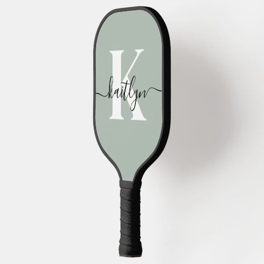 Moderne saliegroene script monogram pickleball paddle (Links)
