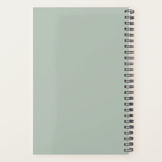 Moderne saliegroene script monogram planner (Achterkant)