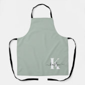 Moderne saliegroene script monogram schort (Voorkant)