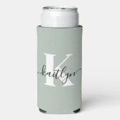 Moderne saliegroene script monogram seltzer blikjeskoeler (Seltzer Achterkant)