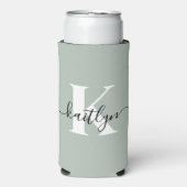 Moderne saliegroene script monogram seltzer blikjeskoeler (Seltzer Voorkant)