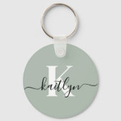 Moderne saliegroene script monogram sleutelhanger (Voorkant)