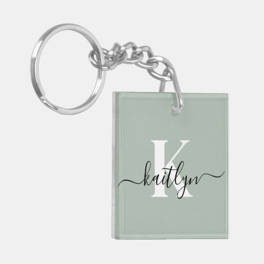 Moderne saliegroene script monogram sleutelhanger (Voorkant Links)
