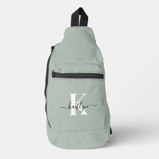 Moderne saliegroene script monogram sling bag (Voorkant)